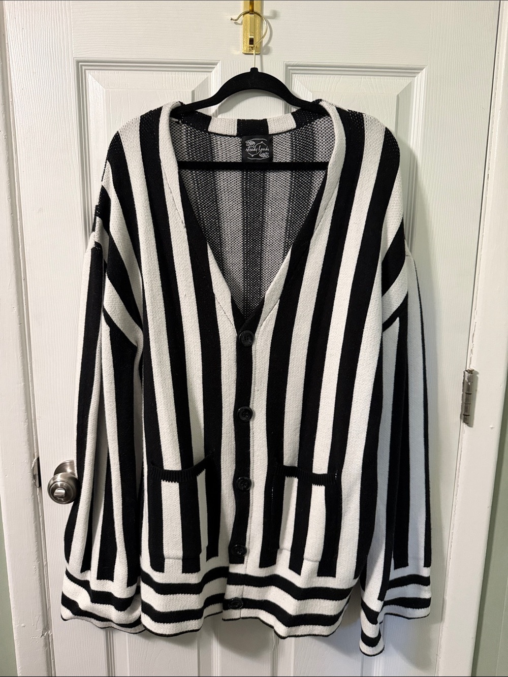 Men's Black and White Striped Cardigan Sweater Demon Slayer